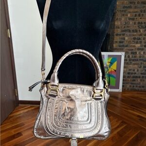 Chloe Small Marcie Metallic Bronze/Gold Crossbody Satchel, NEW